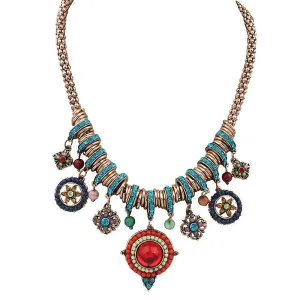 Colorful Rhinestone Necklaces & Pendants Classic Statement Necklace Women Vintage Collares Ethnic Jewelry for Personalized Gifts