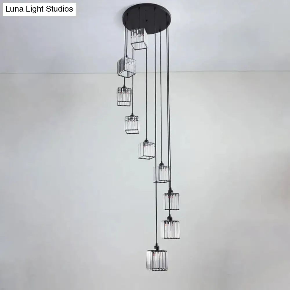 Contemporary Beveled Crystal Pendant Light with Swirl Design