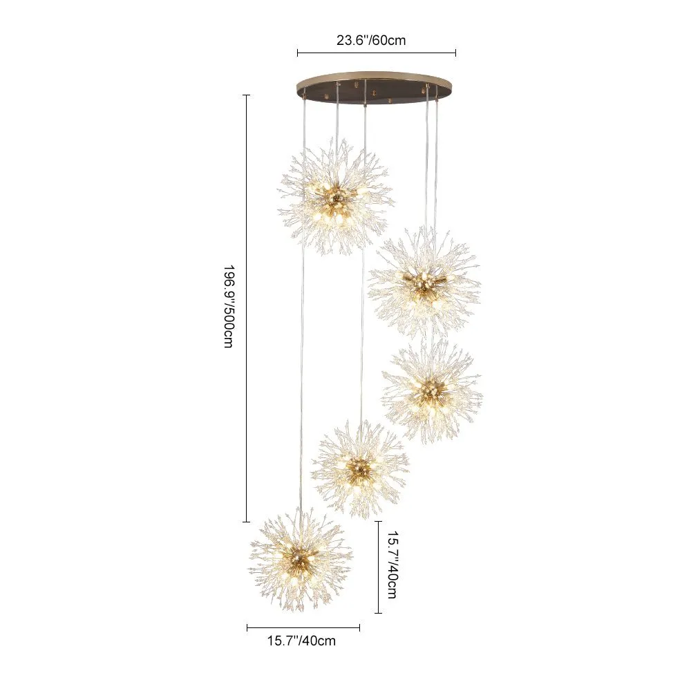 Contemporary Gold Cluster Firework Sphere Chandelier