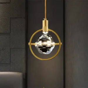 Contemporary LED Gold Crystal Hanging Lamp Kit - Bedroom Annular Suspension Light