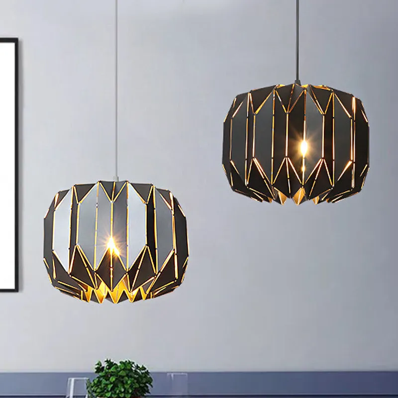 Contemporary Metal Pendant Lamp for Restaurants - Black/Silver Origami Design