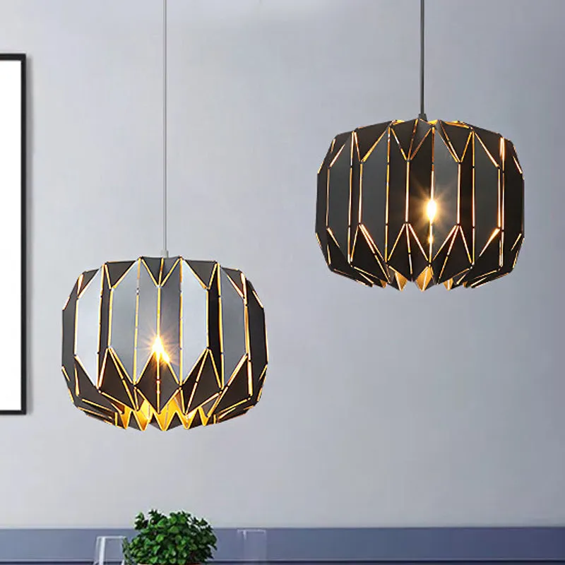 Contemporary Metal Pendant Lamp for Restaurants - Black/Silver Origami Design