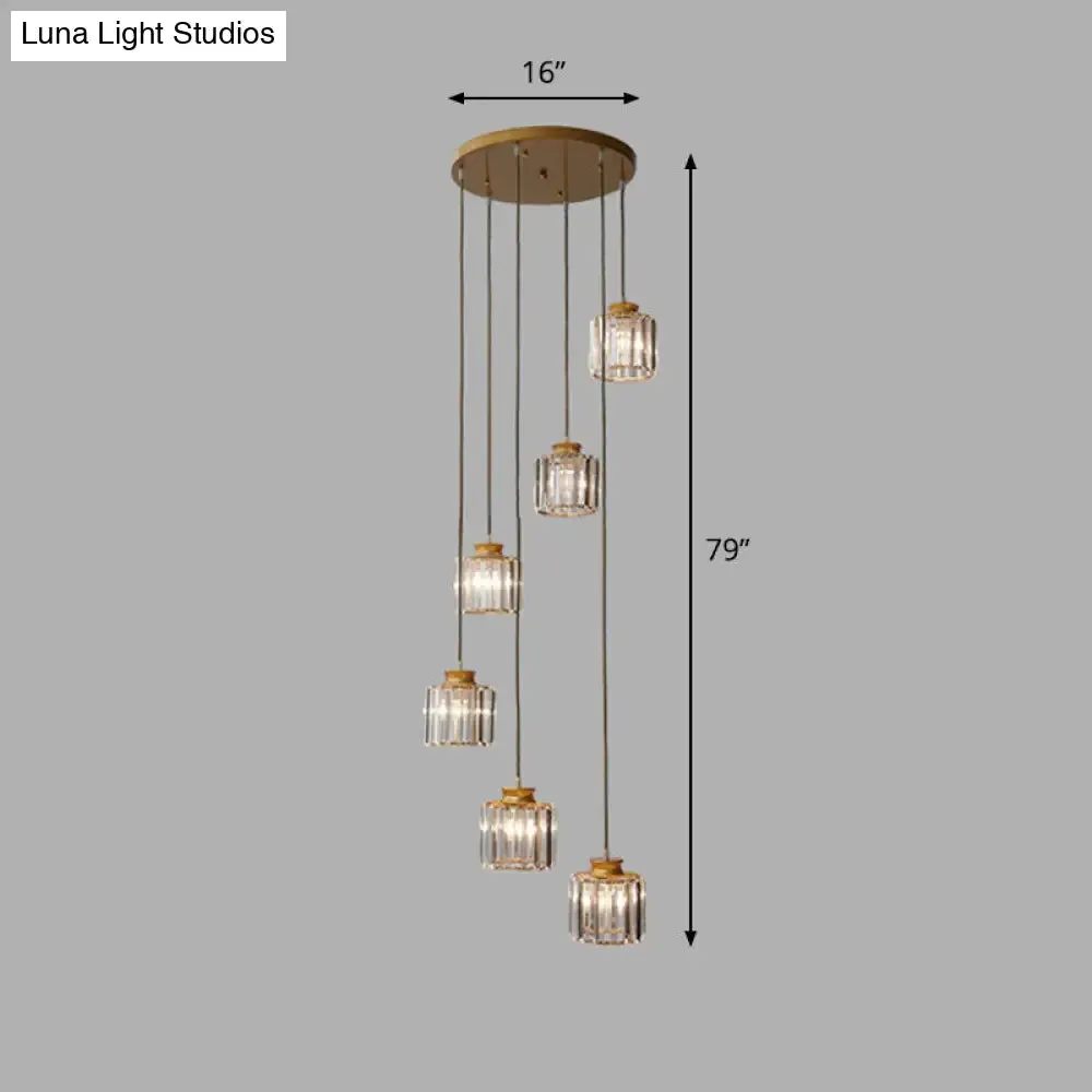 Contemporary Spiral Cylinder Crystal Ceiling Lamp: Stairwell Suspension Fixture
