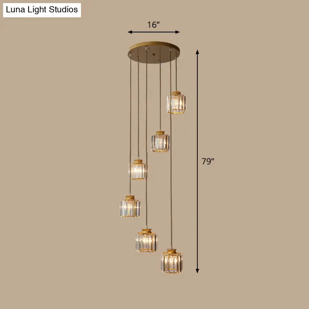 Contemporary Spiral Cylinder Crystal Ceiling Lamp: Stairwell Suspension Fixture