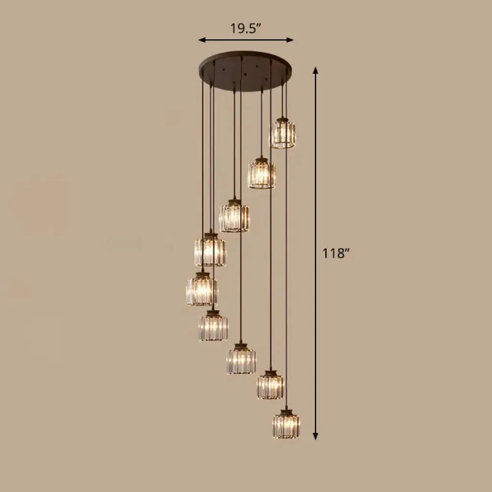 Contemporary Spiral Cylinder Crystal Ceiling Lamp: Stairwell Suspension Fixture
