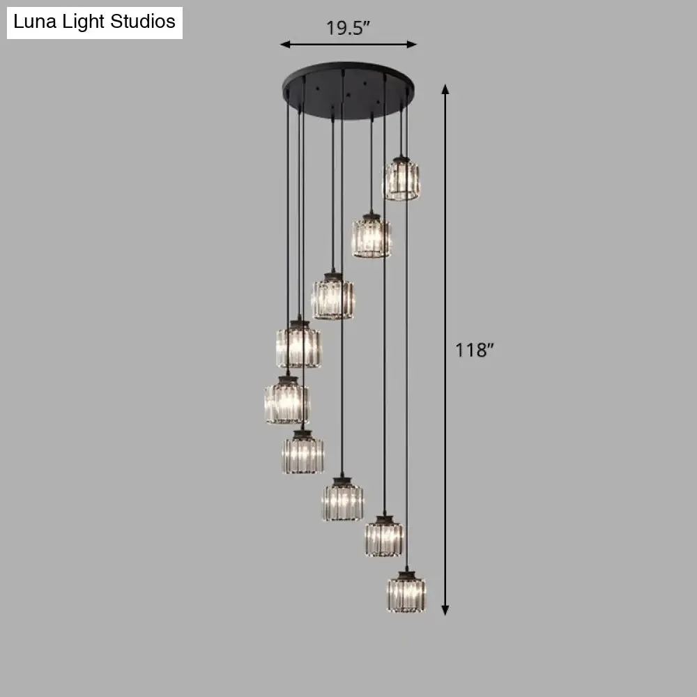 Contemporary Spiral Cylinder Crystal Ceiling Lamp: Stairwell Suspension Fixture