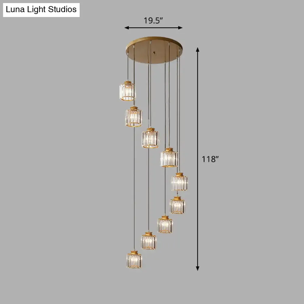 Contemporary Spiral Cylinder Crystal Ceiling Lamp: Stairwell Suspension Fixture