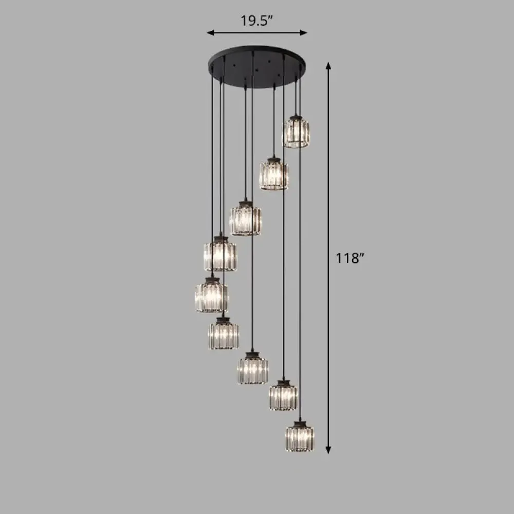 Contemporary Spiral Cylinder Crystal Ceiling Lamp: Stairwell Suspension Fixture