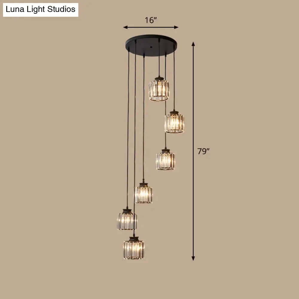 Contemporary Spiral Cylinder Crystal Ceiling Lamp: Stairwell Suspension Fixture