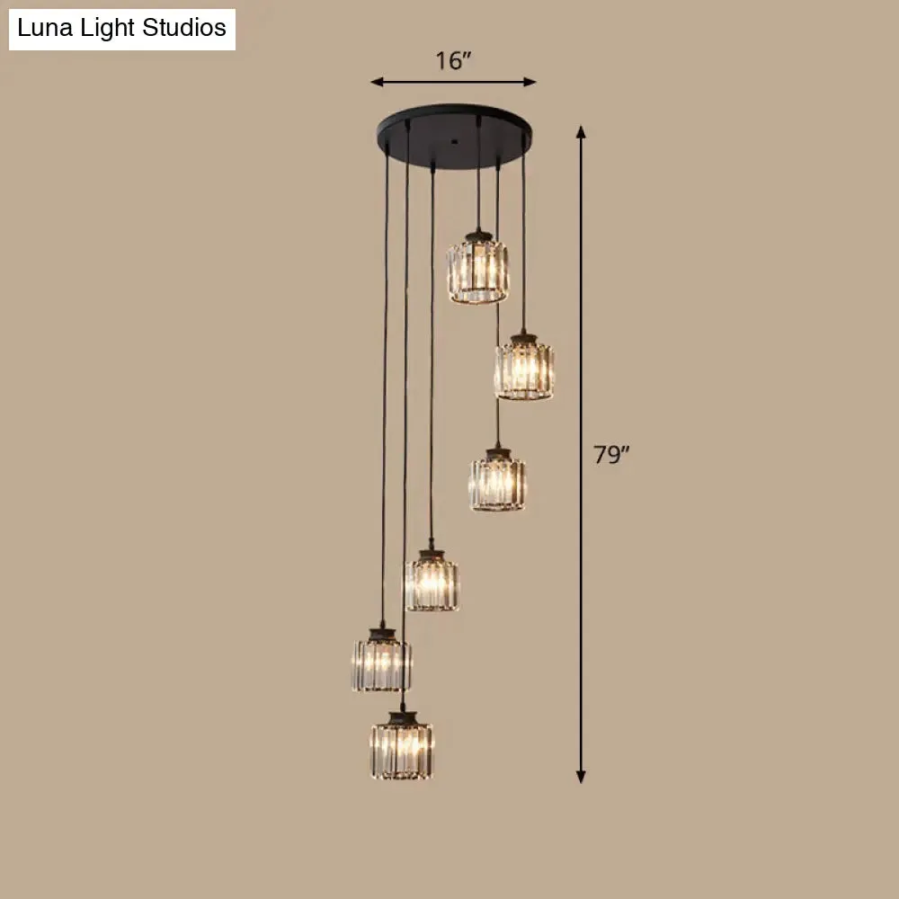 Contemporary Spiral Cylinder Crystal Ceiling Lamp: Stairwell Suspension Fixture