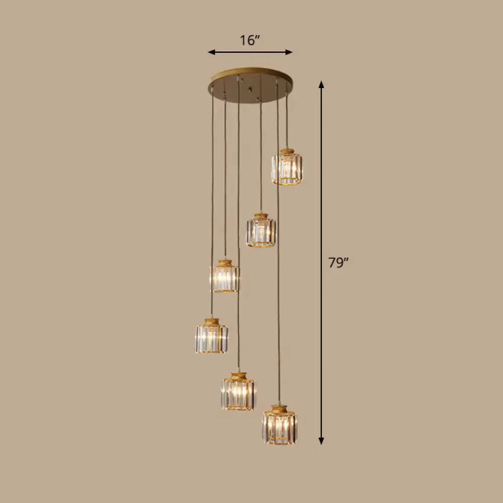 Contemporary Spiral Cylinder Crystal Ceiling Lamp: Stairwell Suspension Fixture