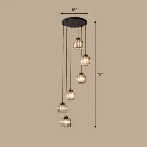 Contemporary Spiral Cylinder Crystal Ceiling Lamp: Stairwell Suspension Fixture