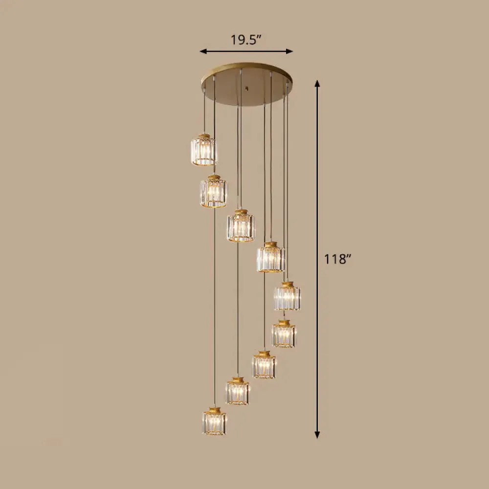 Contemporary Spiral Cylinder Crystal Ceiling Lamp: Stairwell Suspension Fixture