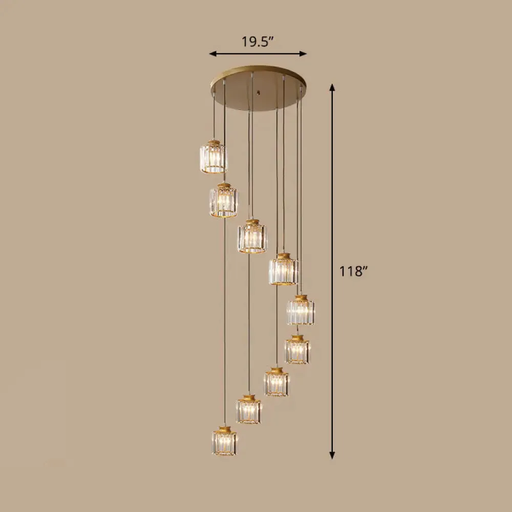 Contemporary Spiral Cylinder Crystal Ceiling Lamp: Stairwell Suspension Fixture