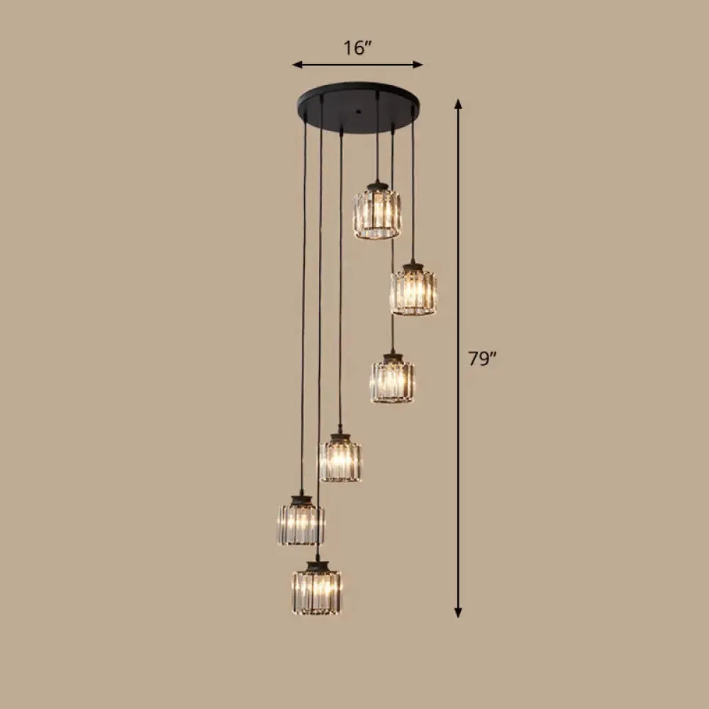 Contemporary Spiral Cylinder Crystal Ceiling Lamp: Stairwell Suspension Fixture