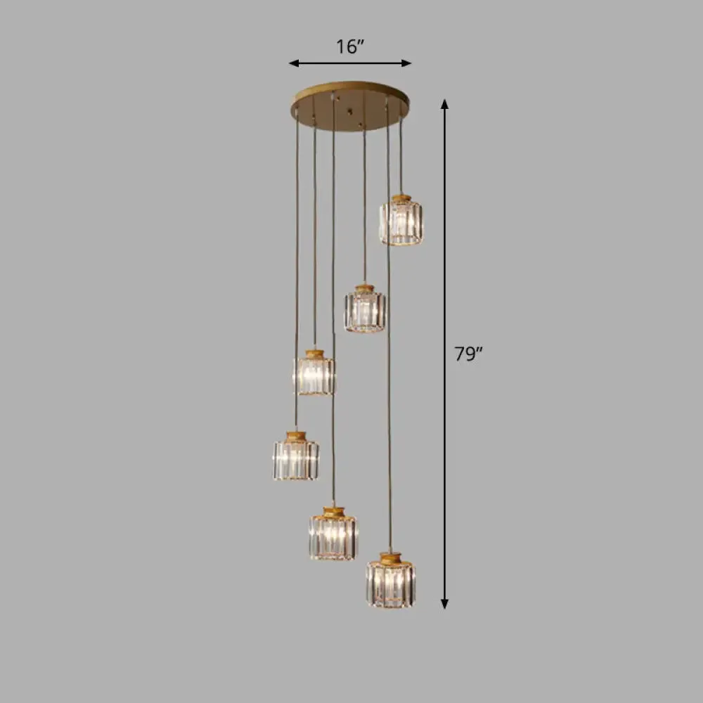 Contemporary Spiral Cylinder Crystal Ceiling Lamp: Stairwell Suspension Fixture