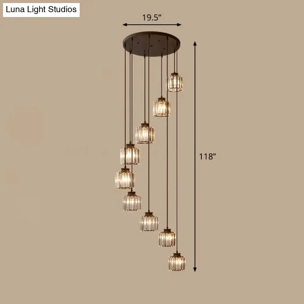 Contemporary Spiral Cylinder Crystal Ceiling Lamp: Stairwell Suspension Fixture