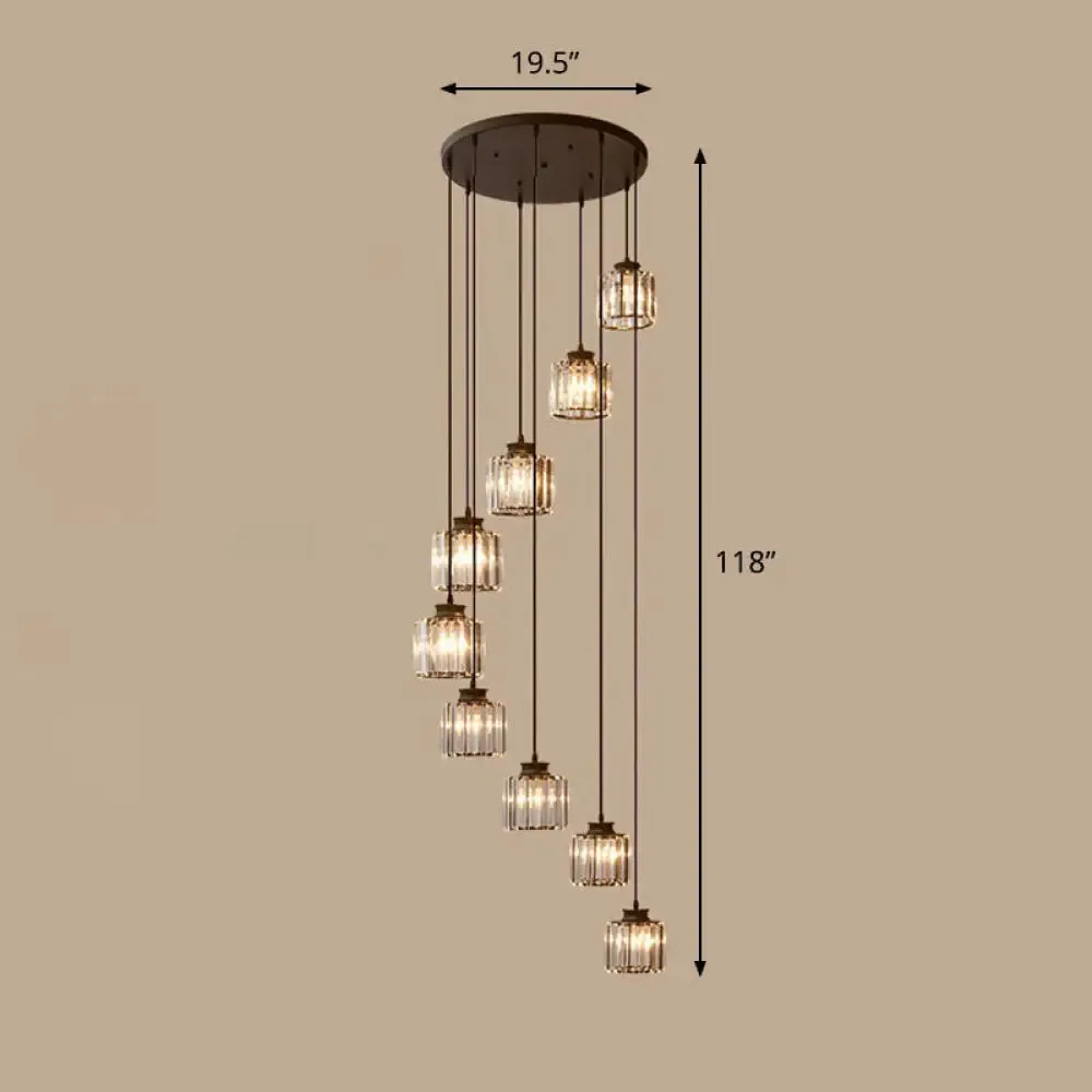 Contemporary Spiral Cylinder Crystal Ceiling Lamp: Stairwell Suspension Fixture