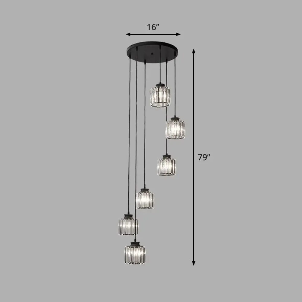 Contemporary Spiral Cylinder Crystal Ceiling Lamp: Stairwell Suspension Fixture