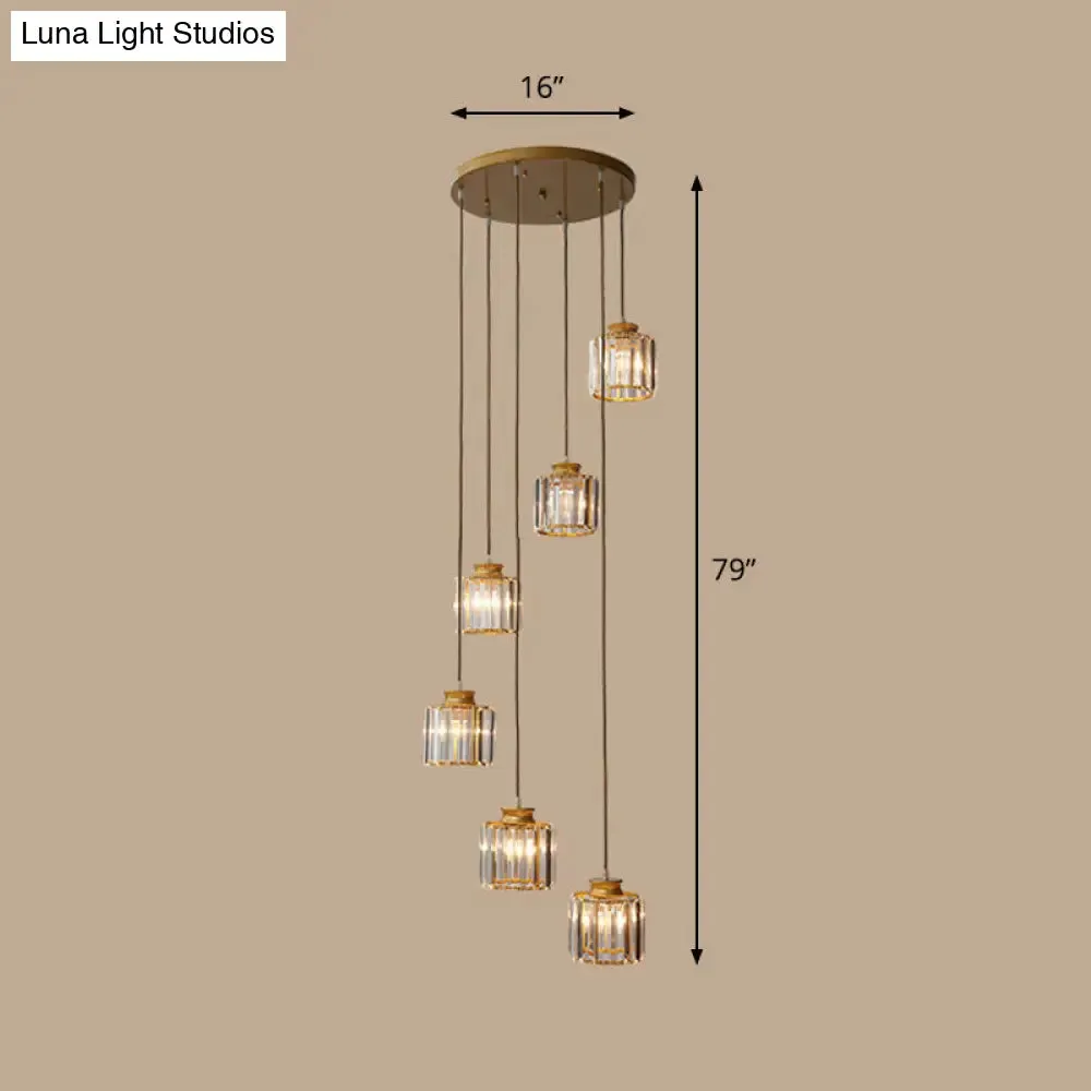 Contemporary Spiral Cylinder Crystal Ceiling Lamp: Stairwell Suspension Fixture