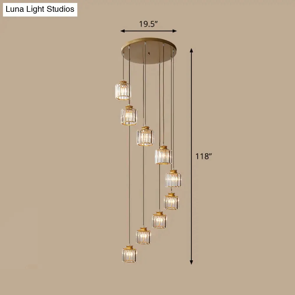 Contemporary Spiral Cylinder Crystal Ceiling Lamp: Stairwell Suspension Fixture