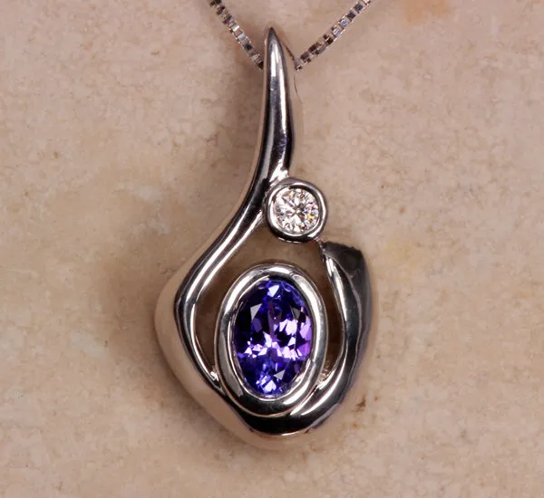 Contemporary Tanzanite and Diamond Pendant