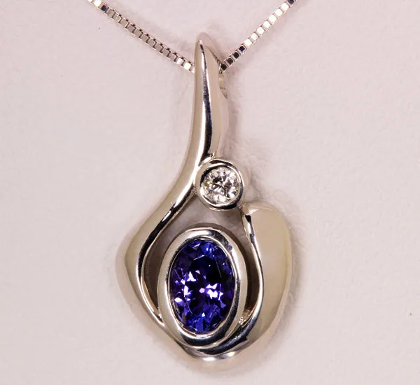 Contemporary Tanzanite and Diamond Pendant