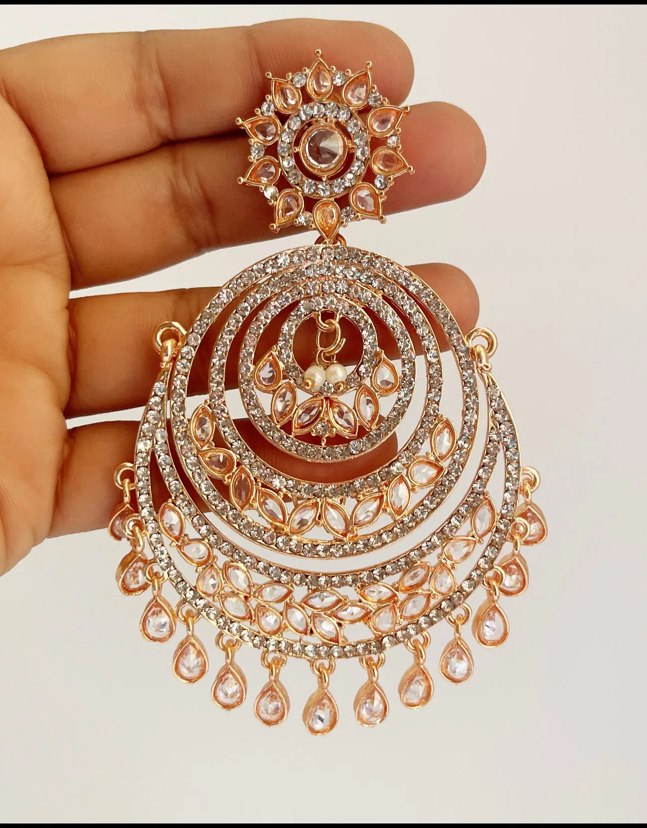 CZ Stone Rose Gold Kundan Earrings