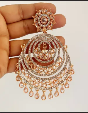 CZ Stone Rose Gold Kundan Earrings