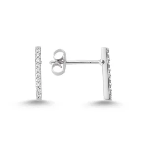 Dainty Silver Simple Bar Studs Earring with Crystals