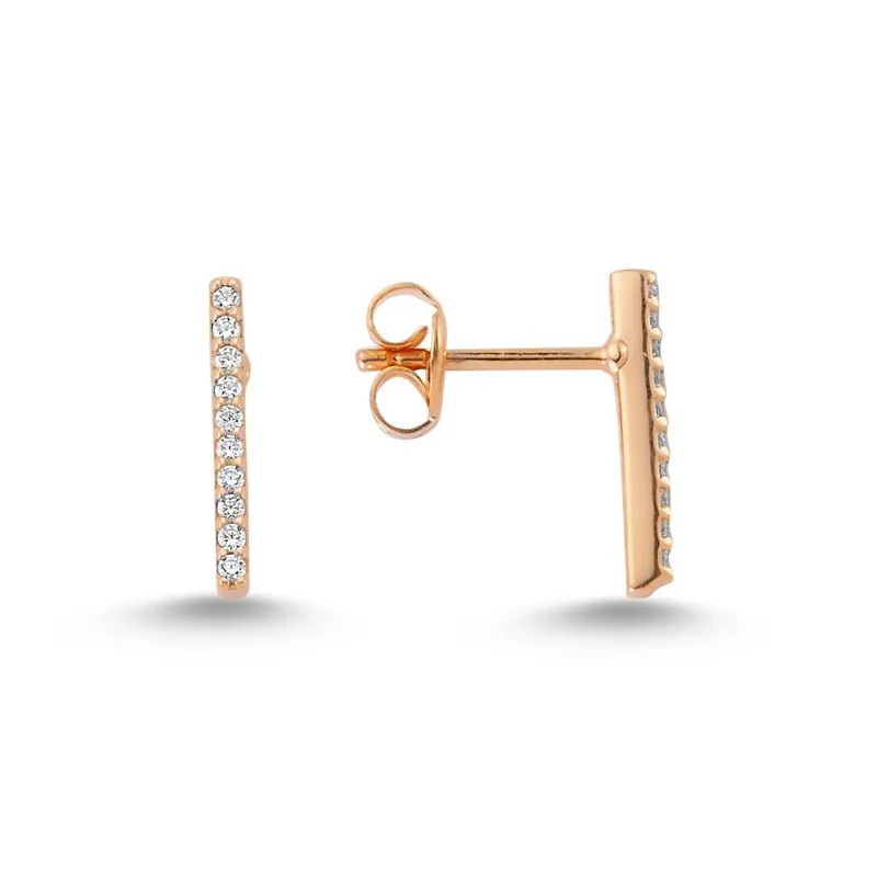 Dainty Silver Simple Bar Studs Earring with Crystals