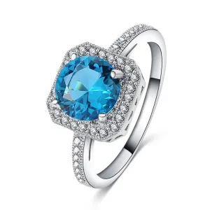 Designer Party Unique Rings Silver Blue Cubic Rings For Women