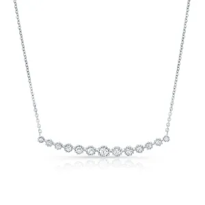 Diamond 13-stone Floral Millgrained Necklace In 14k White Gold (1/3 Ct.tw.)