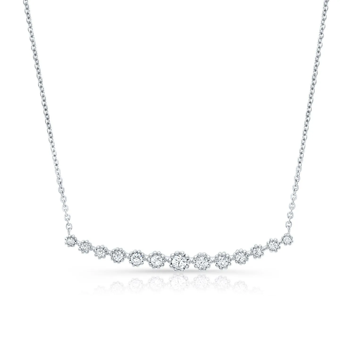 Diamond 13-stone Floral Millgrained Necklace In 14k White Gold (1/3 Ct.tw.)