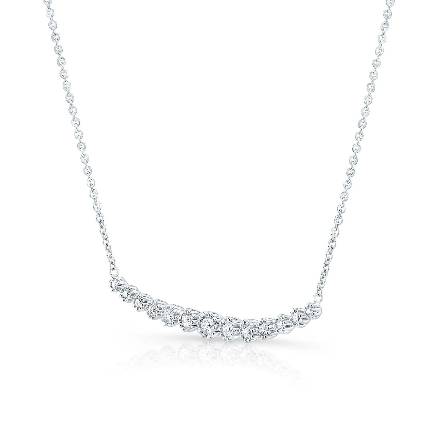 Diamond 13-stone Floral Millgrained Necklace In 14k White Gold (1/3 Ct.tw.)