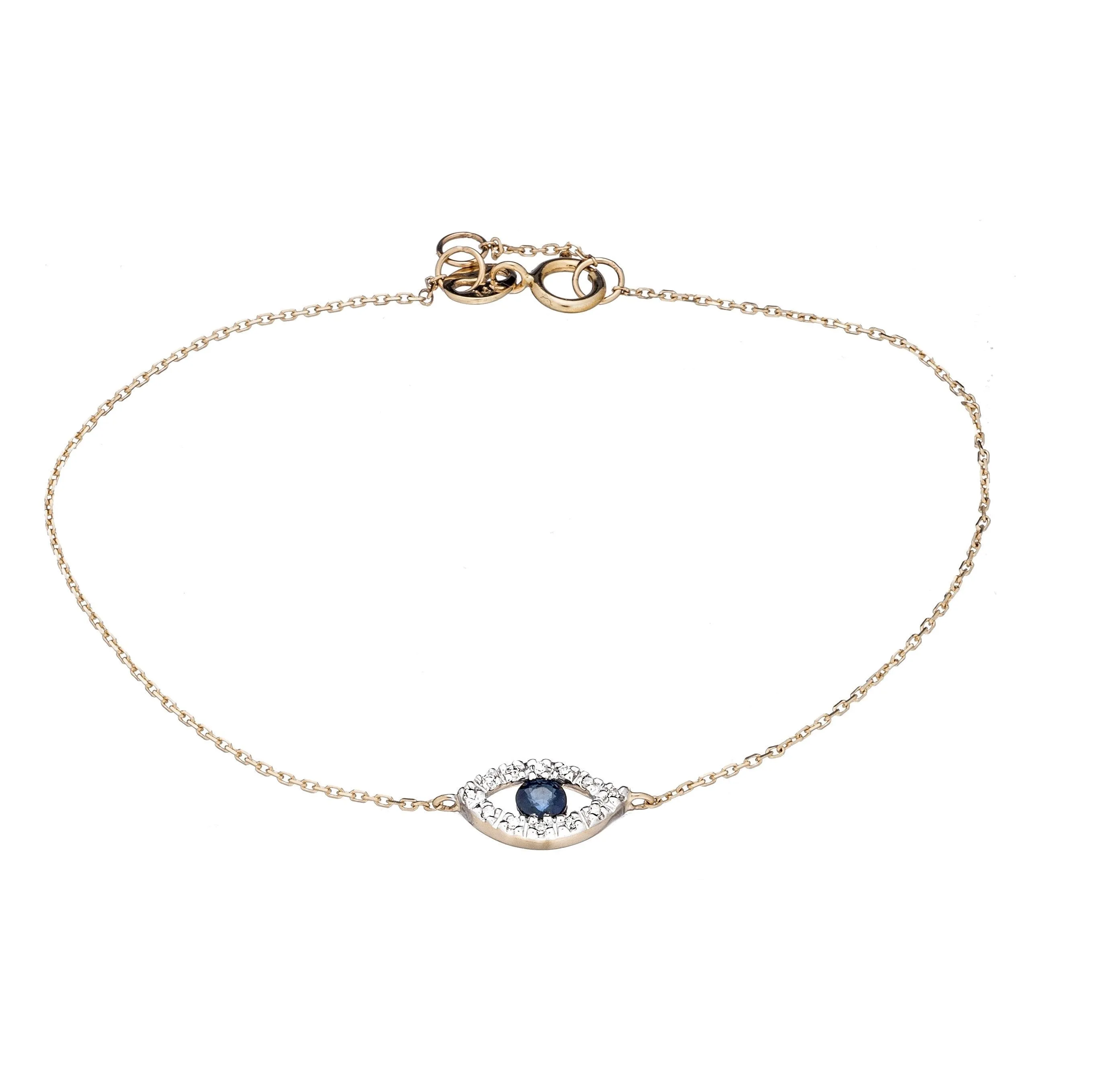 Diamond Evil Eye Bracelet in 14k Gold