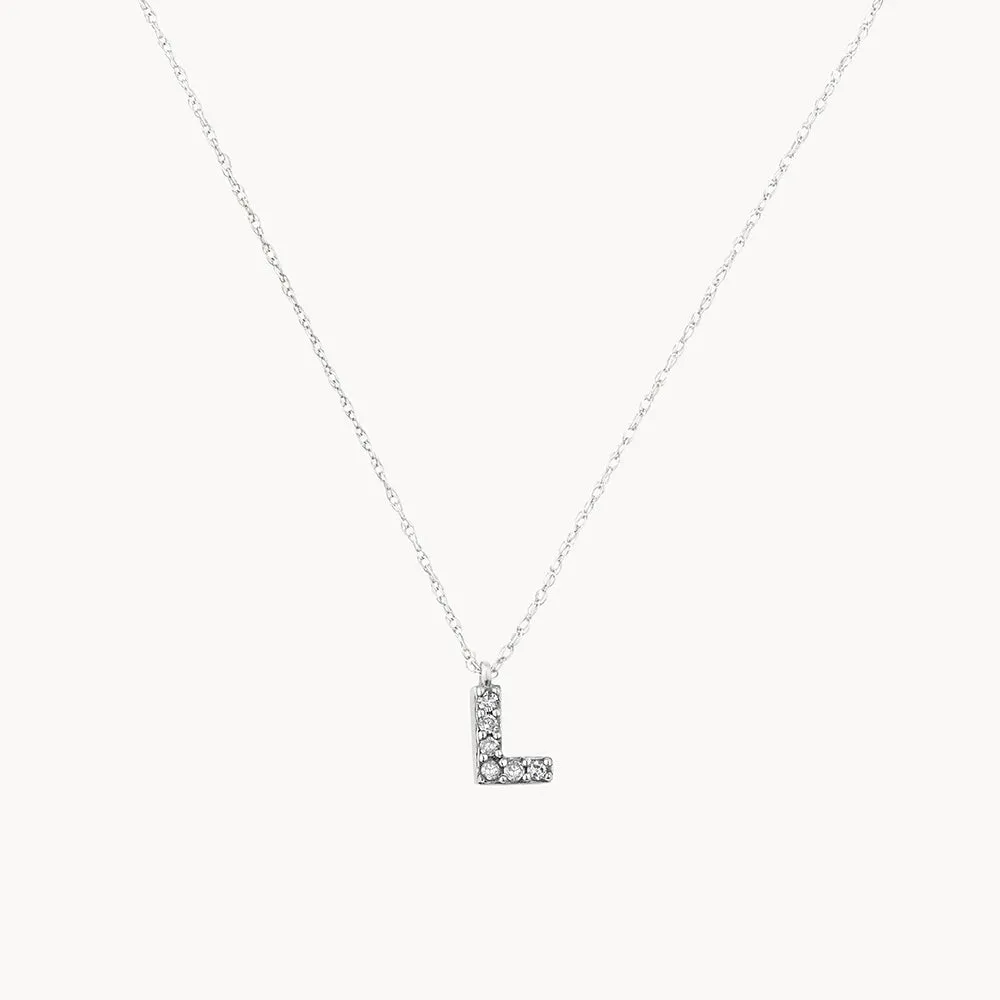 Diamond Letter L Necklace in Silver