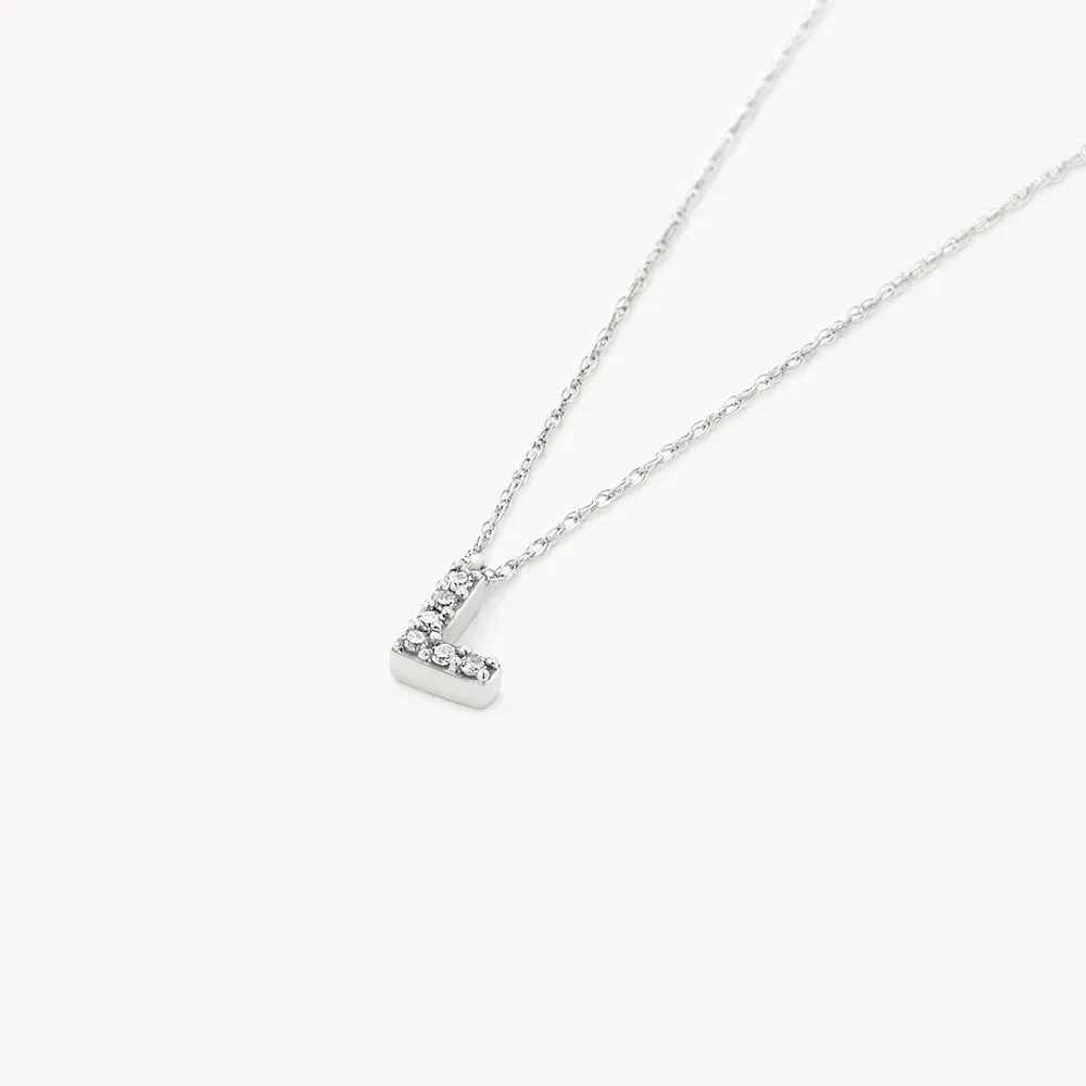 Diamond Letter L Necklace in Silver