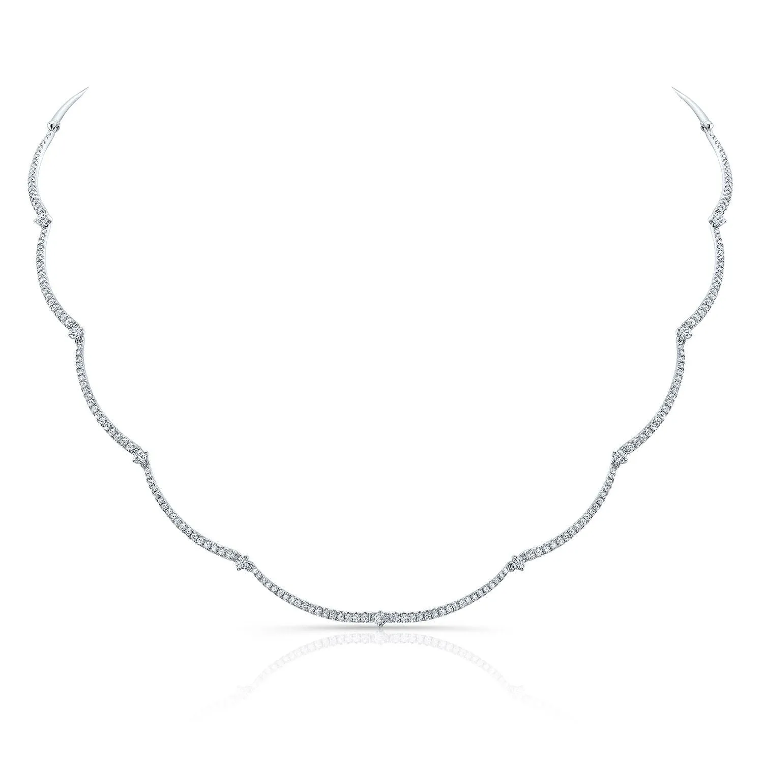Diamond Pave And Prong-set Scallop Link Necklace In 14k White Gold (1.30ctw)