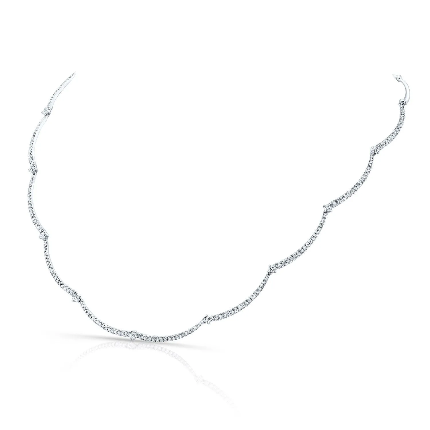 Diamond Pave And Prong-set Scallop Link Necklace In 14k White Gold (1.30ctw)