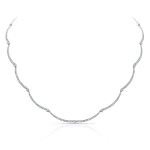 Diamond Pave And Prong-set Scallop Link Necklace In 14k White Gold (1.30ctw)