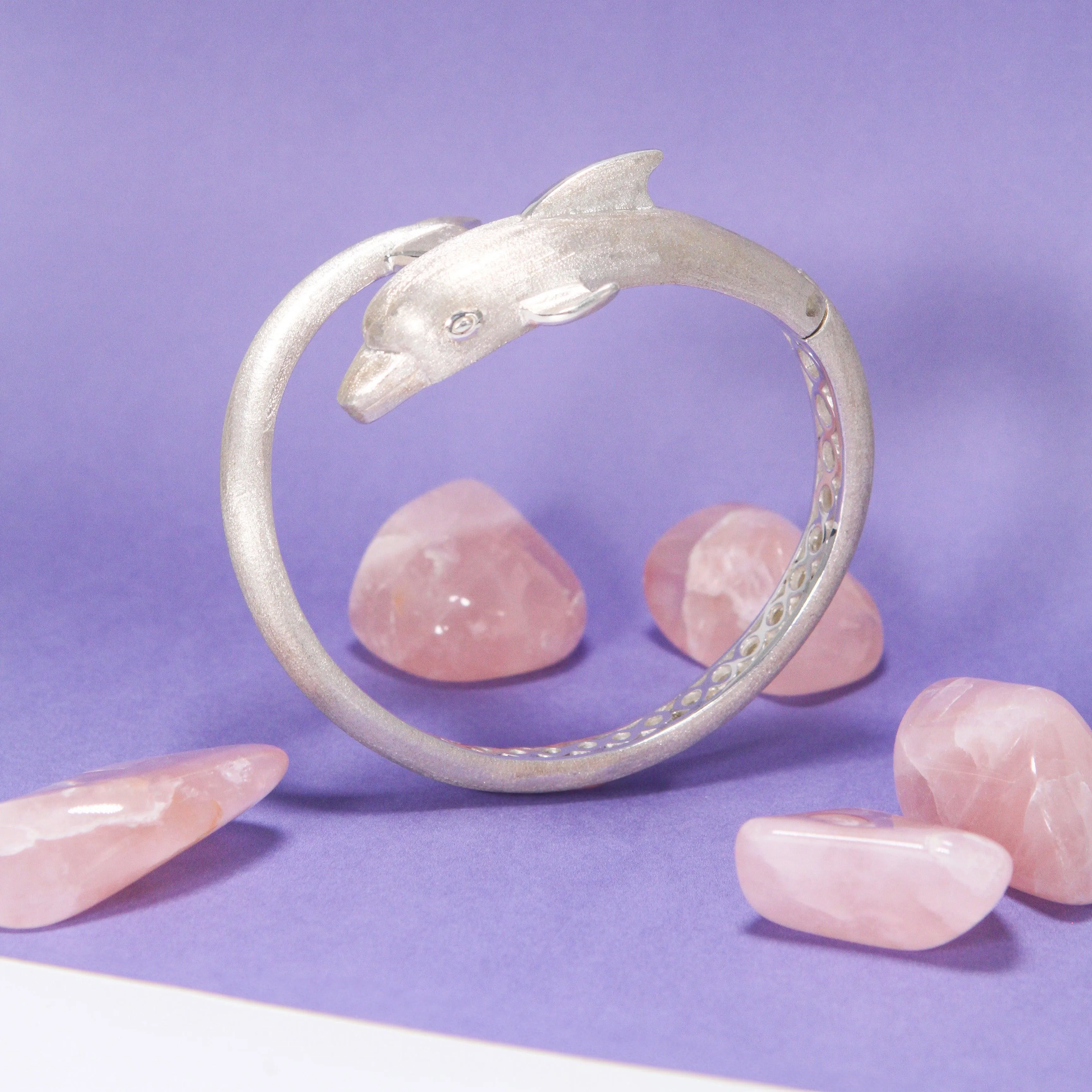 Dolphins Sterling Silver Cuff Bracelet with Locking System