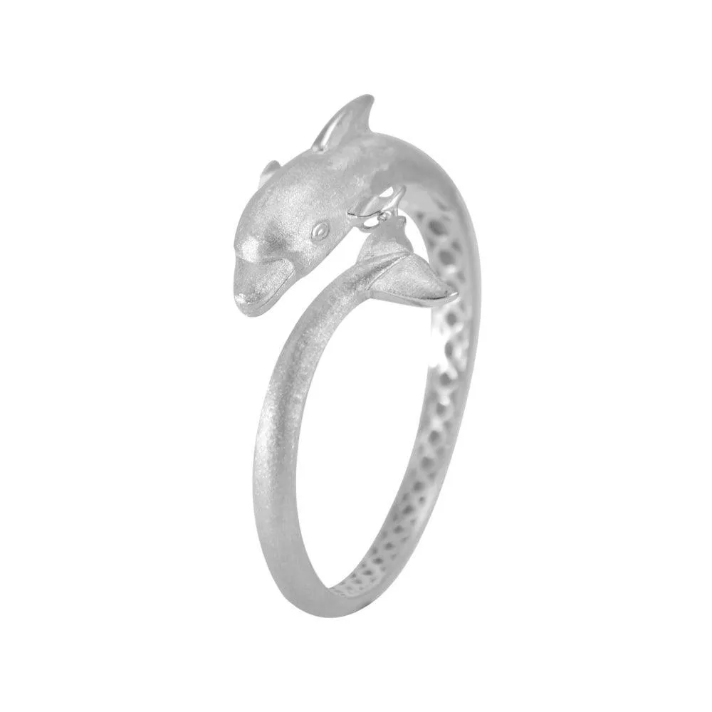 Dolphins Sterling Silver Cuff Bracelet with Locking System