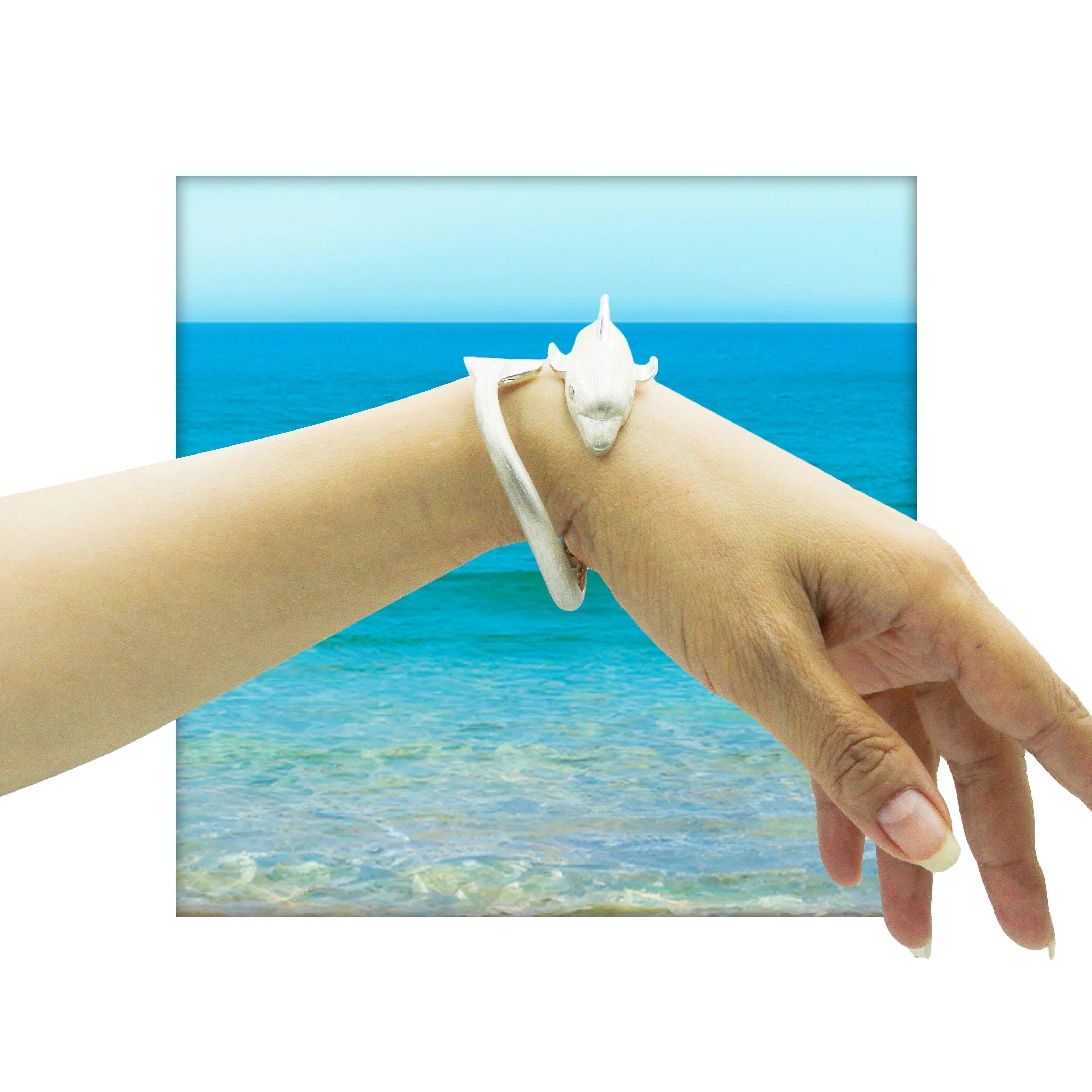 Dolphins Sterling Silver Cuff Bracelet with Locking System