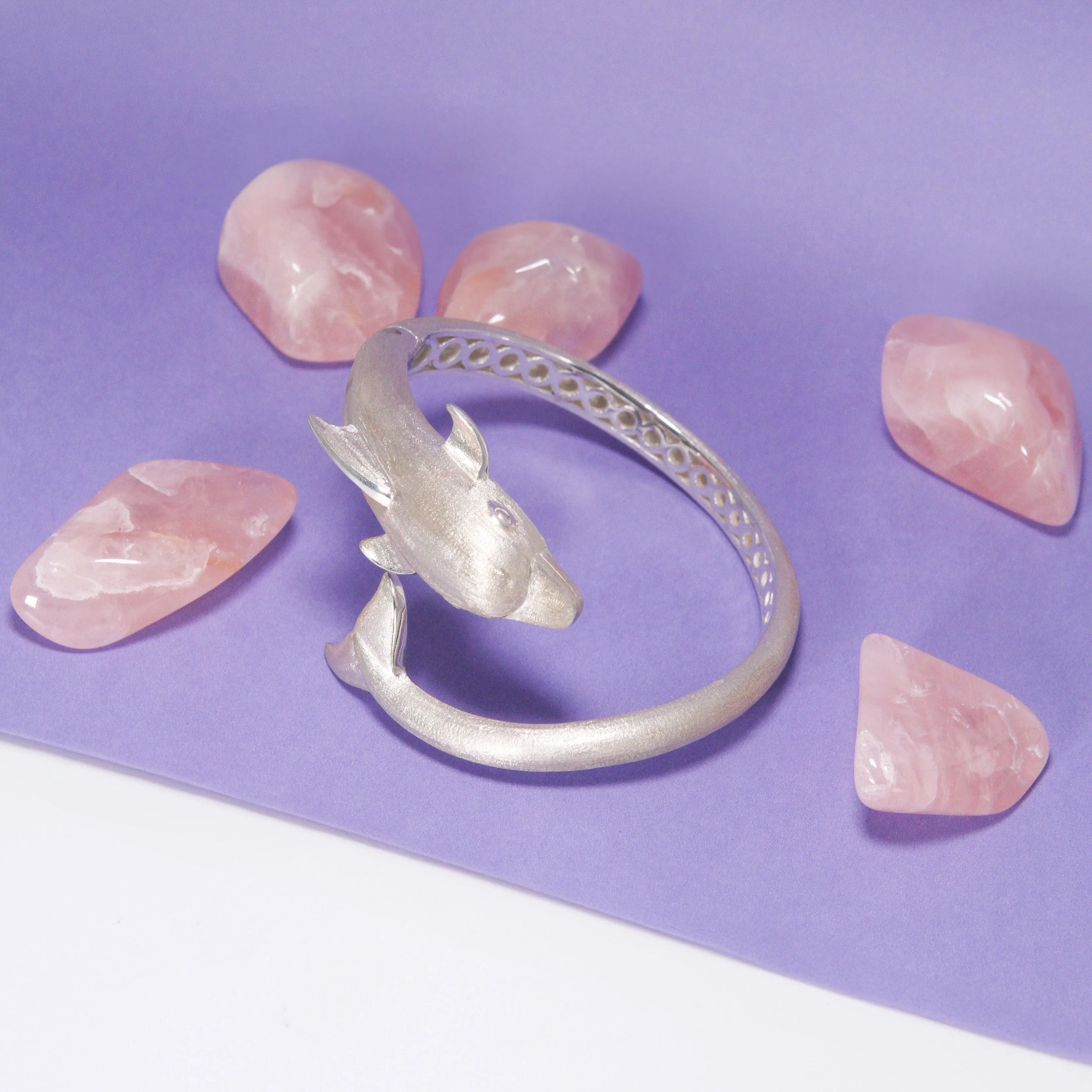 Dolphins Sterling Silver Cuff Bracelet with Locking System