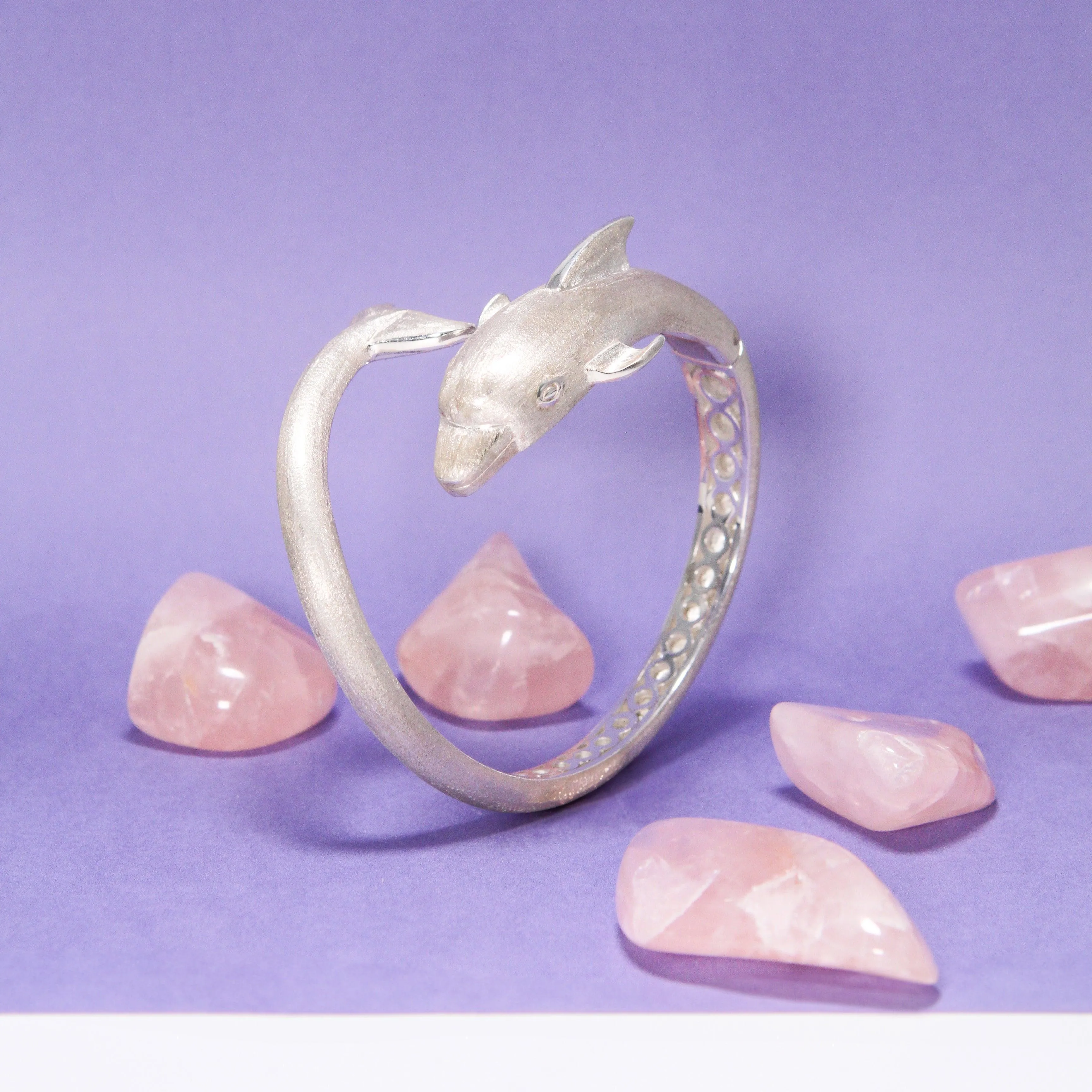 Dolphins Sterling Silver Cuff Bracelet with Locking System