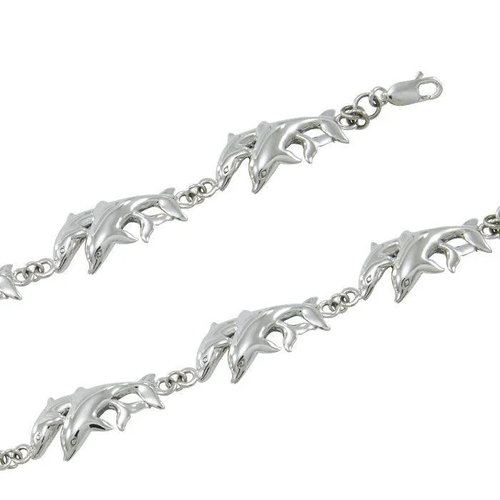 Dolphins Sterling Silver Link Bracelet