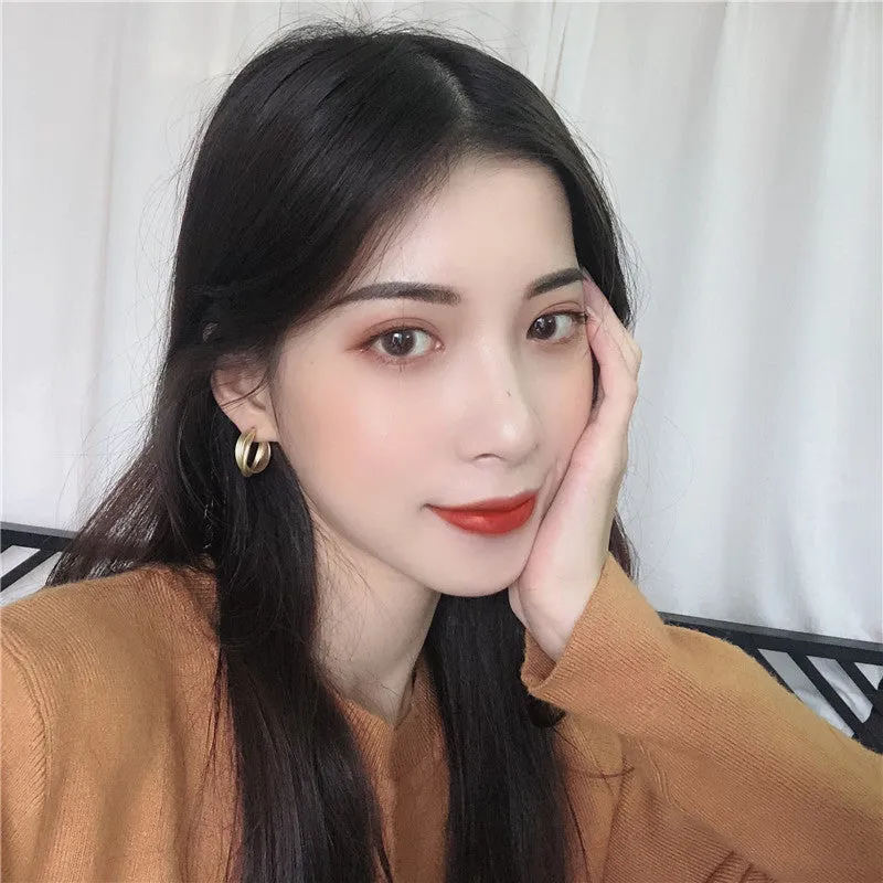 Dongdaemun Fashion Simple Small Earrings Metallic Ring