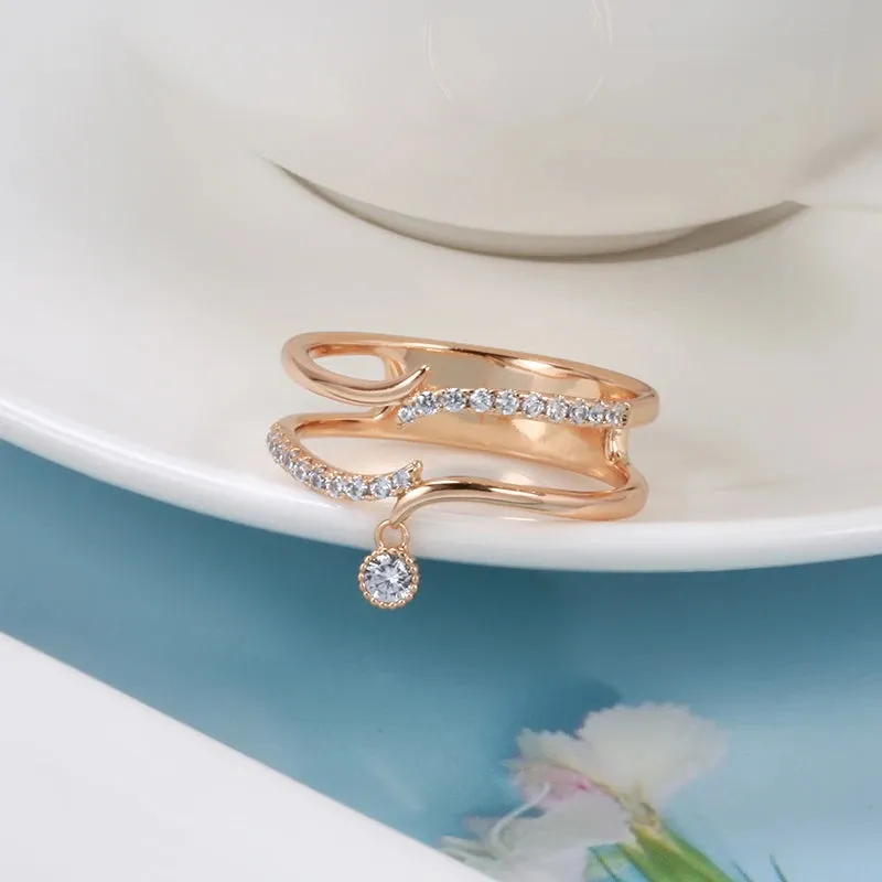 Elegant Double Layer 14K Rolled Rose Gold Shiny AAA  Zircon Diamonds Ring - Luxury Unique Trendy Fine Jewelry