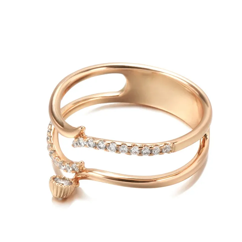 Elegant Double Layer 14K Rolled Rose Gold Shiny AAA  Zircon Diamonds Ring - Luxury Unique Trendy Fine Jewelry
